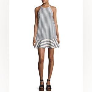 Nicholas Santorini Linen Striped Ruffle Bottom Shift Dress White 2 NWT